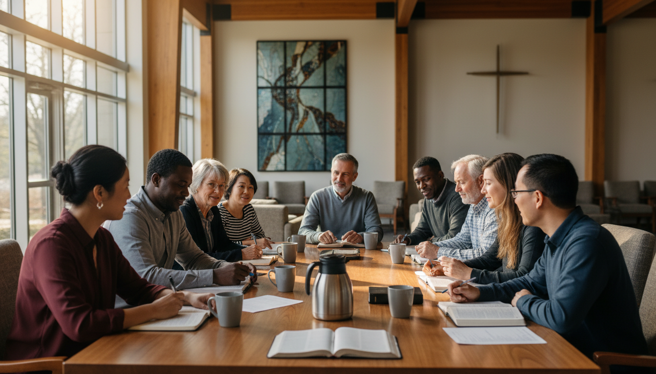 Congregation members studying together
